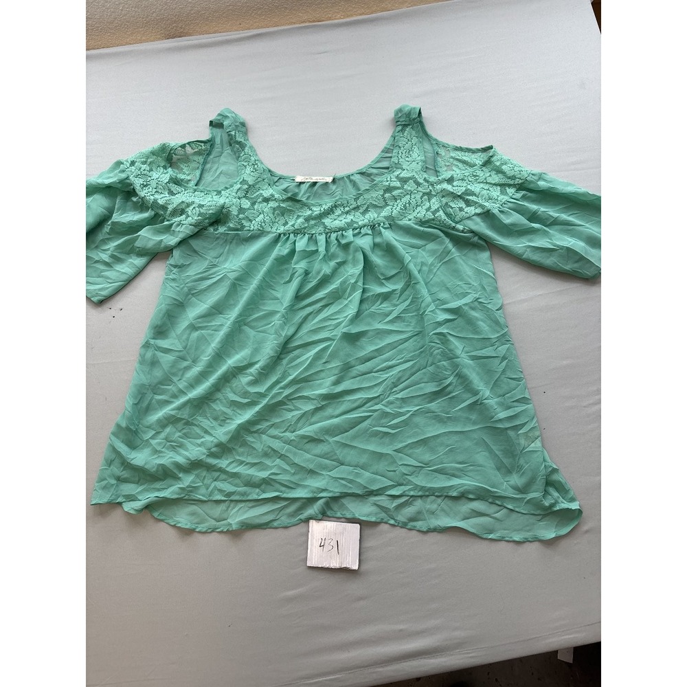 Liberty Love Womens 3XL Mint Green Cold Shoulder Lace Chiffon Blouse Top